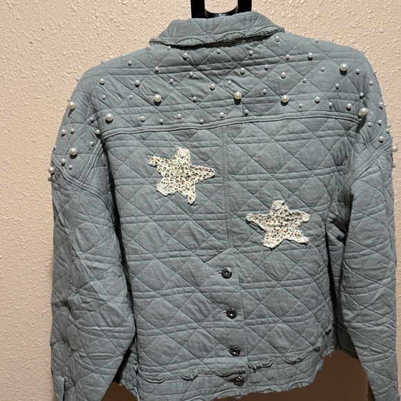 POL Seafoam Green Quilted Jacket with Star patchwork & pearl embellishment boho - Picture 9 of 13